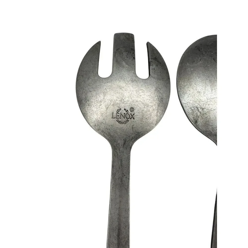 Lenox Salad Spoon and Fork with Detailed Curved Handles - Cast Aluminum Possibly